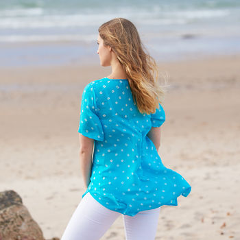 Turquoise Luxury Silk Embroidered Tunic, 3 of 6