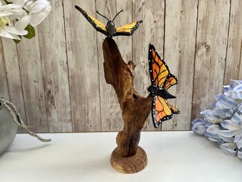 Handcrafted Monarch Butterfly Wooden Sculpture Ornament, 3 of 11