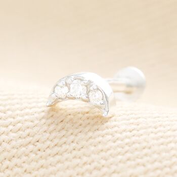 Sterling Silver Crystal Moon Piercing Earring, 4 of 6