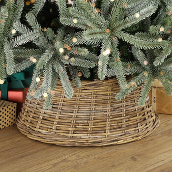 Natural Woven Wicker Tree Skirt Basket, 3 of 5