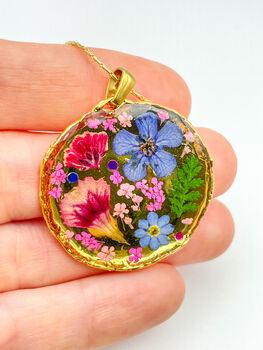 Statement Gold Necklace With Pink Flowers, 6 of 12