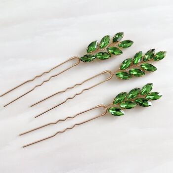 Vibrant Green Crystal Hair Pins, 2 of 4