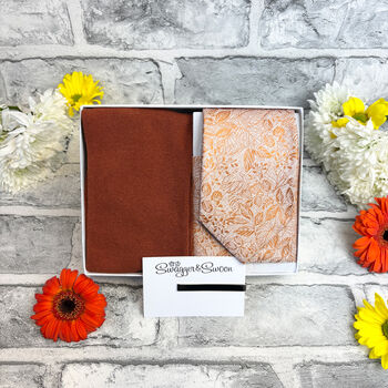 Spice Woodland Leaves Wedding Tie Set, 4 of 6