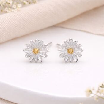 Sterling Silver And Gold Daisy Stud Earrings – 7mm, 2 of 8