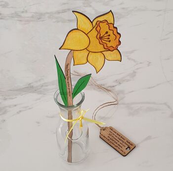 Handpainted Wooden Daisy Birth Flower April In Vase, 6 of 8