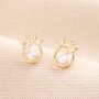 Pearl Reindeer Stud Earrings In Gold, thumbnail 1 of 4