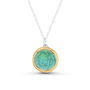 Large Round Emerald Turquoise Lagoon Silver Pendant, thumbnail 2 of 6