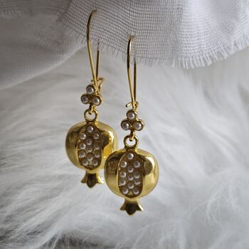 Pomegranate Drop Hoop Pearl Earrings, 4 of 12