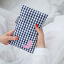 Personalised Navy Gingham Cute Hot Water Bottle, thumbnail 1 of 4