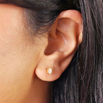 Sterling Silver Crystal Ridge Oval Stud Earrings In Gold, 2 of 4