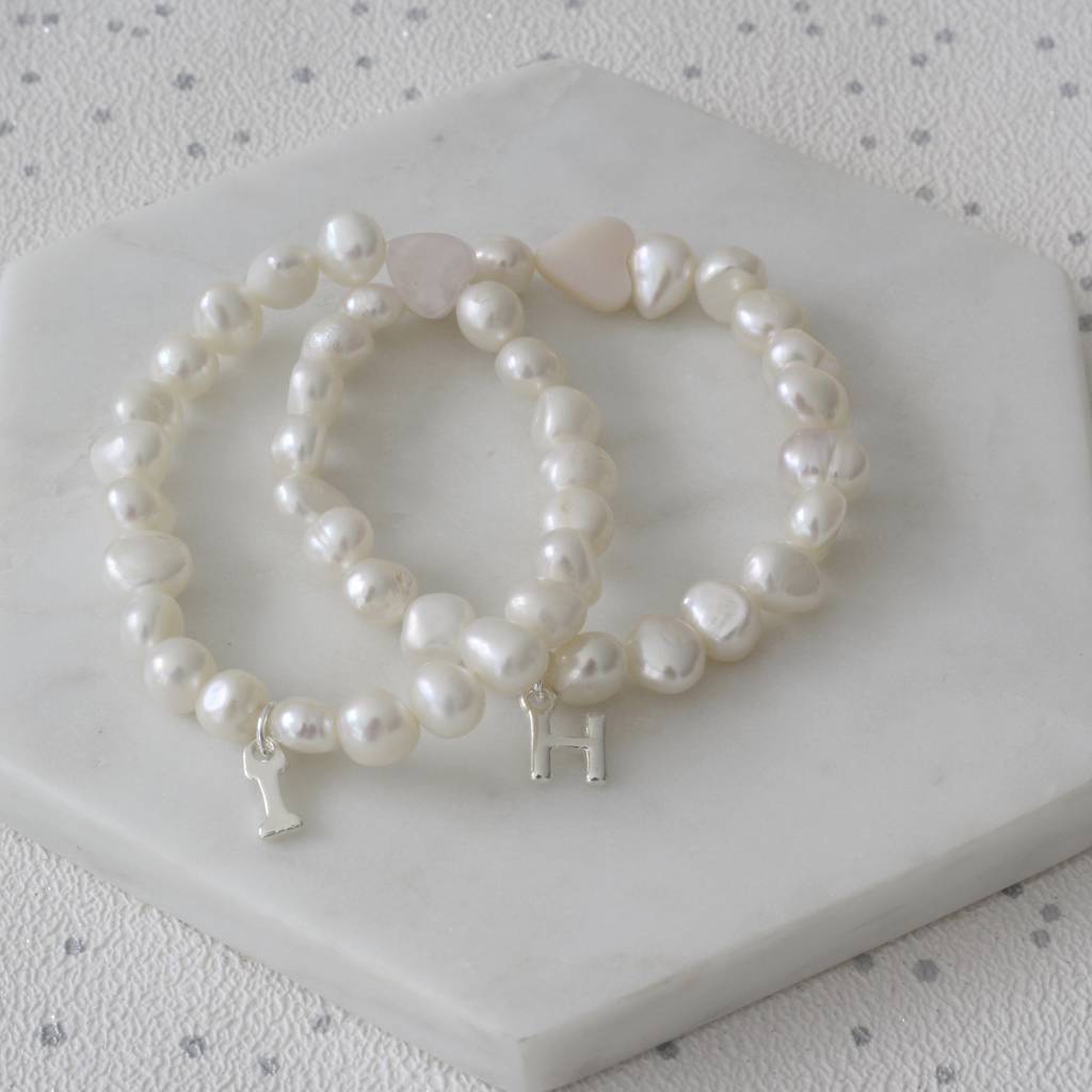 Girls Pearl And Heart Initial Bracelet, 1 of 2