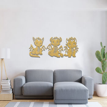 Dragon Trio Wood Art: Kids Room Wall Decor, 6 of 10