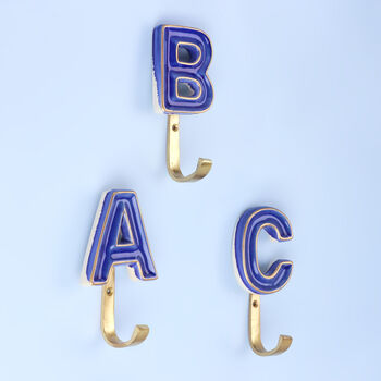 G Decor Alphabet Blue Crackle Hooks Antique Brass, 3 of 10