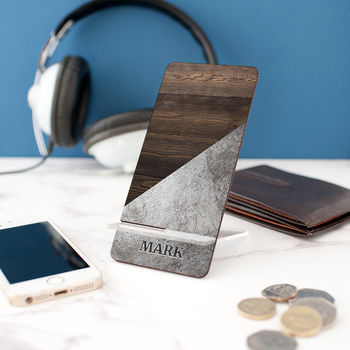 Personalised Wood And Concrete Effect Phone Stand, 2 of 6