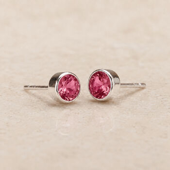 Sterling Silver October Tourmaline Birthstone Stud Earrings, 2 of 8