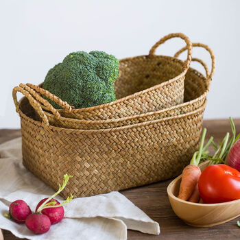 Pack Of Three Seagrass Storage Basket With Handles, 3 of 4
