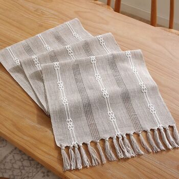 Wide Hollow Pale Taupe Cotton Linen Table Runner, 6 of 8