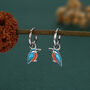 Sterling Silver Enamel Kingfisher Detachable Huggie Hoop Earrings, thumbnail 7 of 12