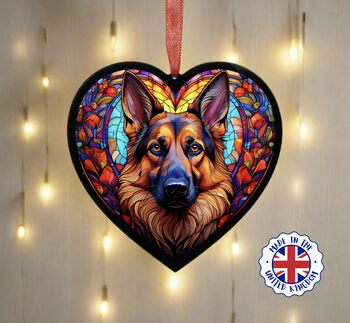 German Shepherd Stained Glass Effect Heart Suncatcher, 5 of 7