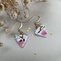 Ceramic Triangle Earrings Pink White And Black Speckled Dangle Earrings With Gold Hooks, thumbnail 8 of 11