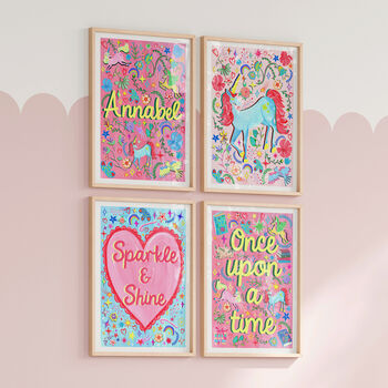 Unicorn And Floral Nursery Print Set – Set Of Nine Whimsical Wall Art Prints, 6 of 12