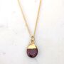 July Birthstone Tumblestone Necklace, Ruby, Gold Plated, thumbnail 3 of 6