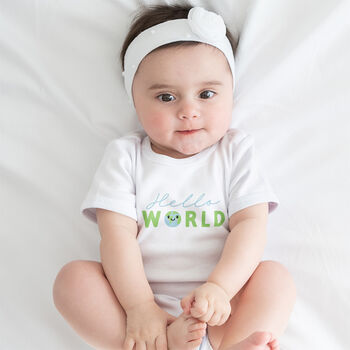 Organic Cotton Hello World Baby Grow, 2 of 6