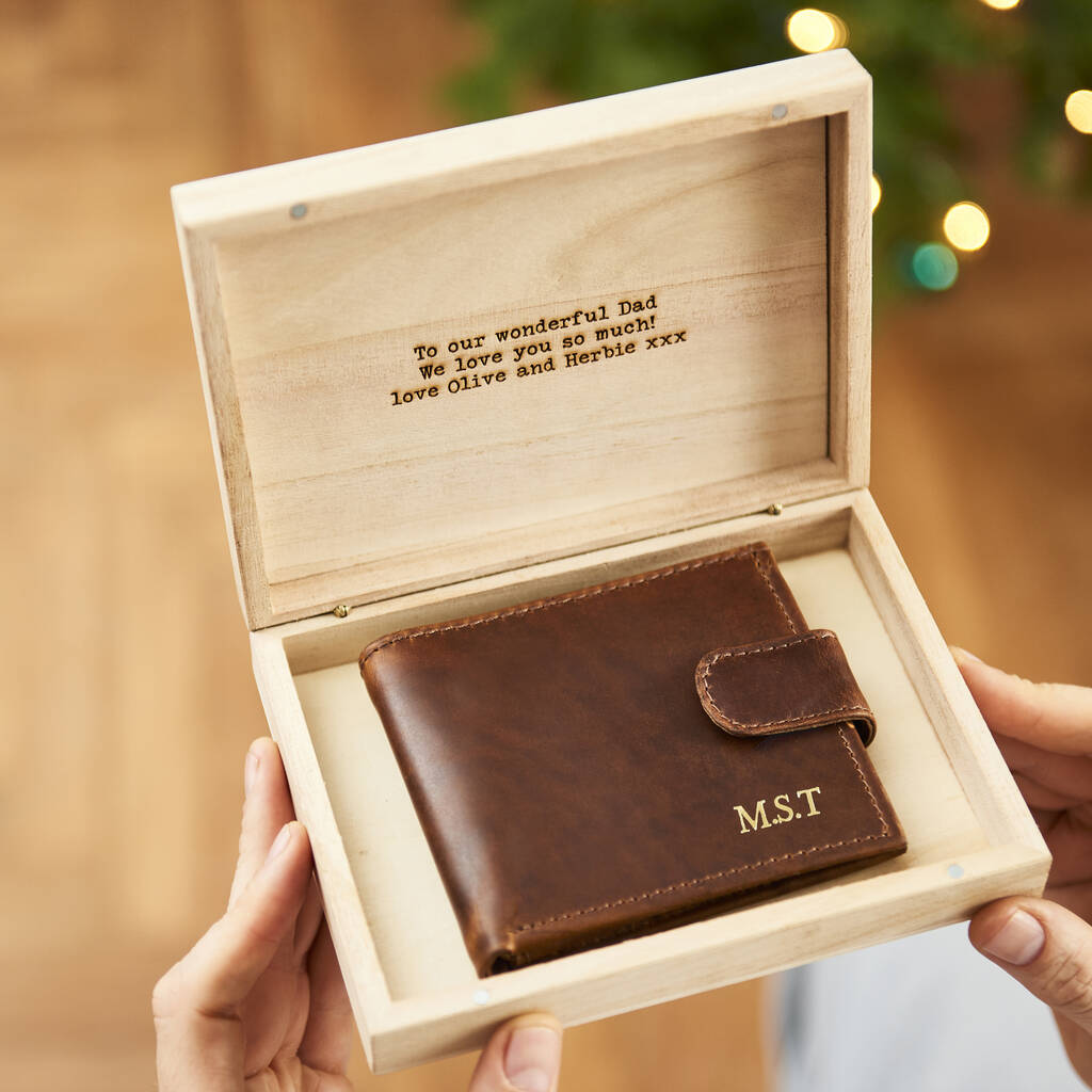 Personalised Leather Wallet In Personalised Wooden Box, 1 of 10