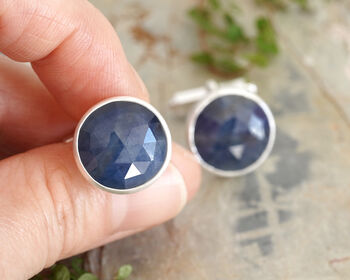 Natural Sapphire Cufflinks In Solid Silver, 3 of 3