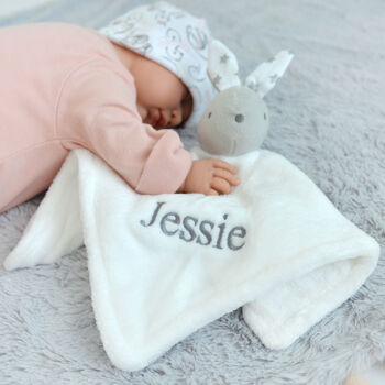 Personalised White Bunny Comforter And White Blanket Set, 4 of 7