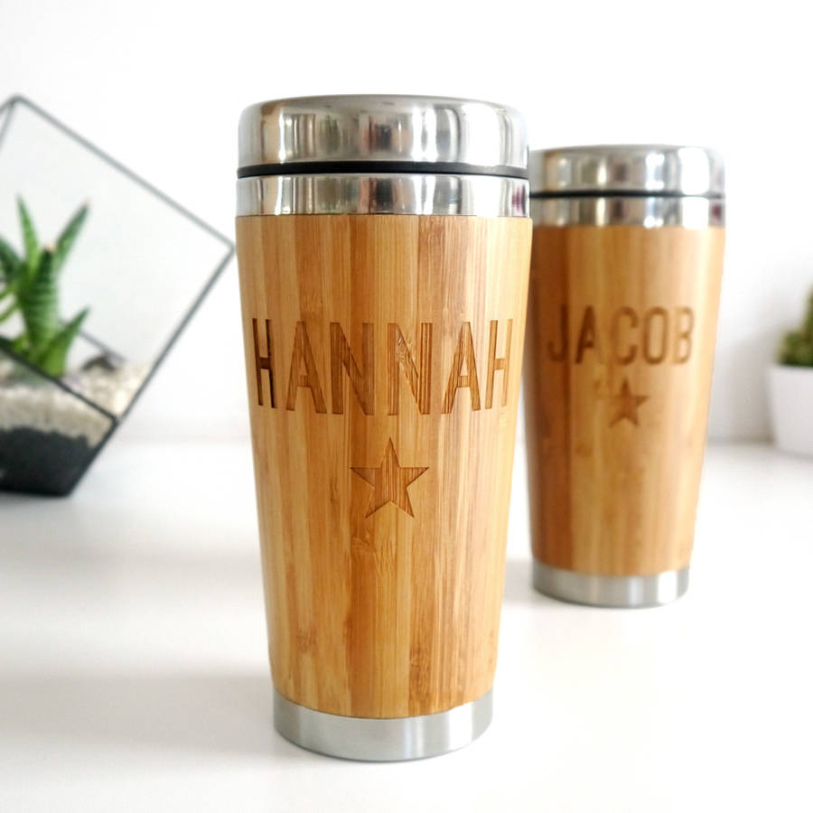 Set Of Two Personalised Couples Bamboo Travel Mugs, 1 of 2