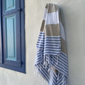 Padstow Peshtemal Towel Beige / Sky Blue, 8 of 10
