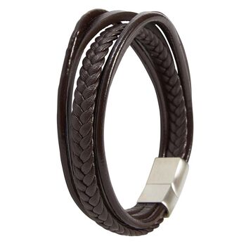 Mens Five Strap Leather Braided Bracelet, 2 of 4