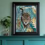 Jaguar Leopard Gold Green Jungle Leaves Wall Art Print, thumbnail 1 of 5