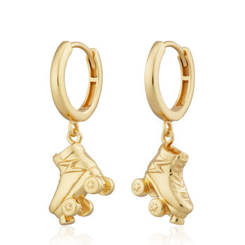18ct Gold Roller Skate Charm Hoop Earrings, 2 of 4