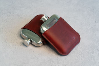 Burgundy Leather Cased Hip Flask 6oz Stainless Steel, 3 of 8