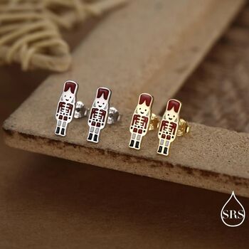 Sterling Silver Nut Cracker Guard Stud Earrings, 3 of 12