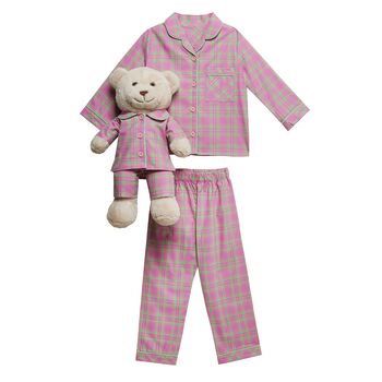 Perla Pyjama Set With Matching Teddy Bear Pink Set, 3 of 3