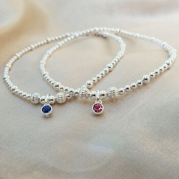 Sterling Silver Swarovski Birthstone Charm Stretch Bead Anklet, 7 of 8