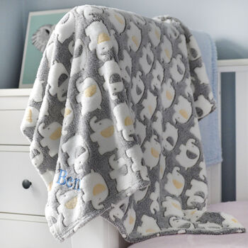 Personalised Grey And Yellow Fluffy Elephant Blanket, 6 of 9
