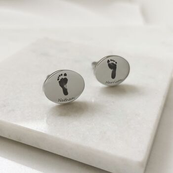 Stainless Steel Engraved Oval Cufflinks With Prints, 2 of 3