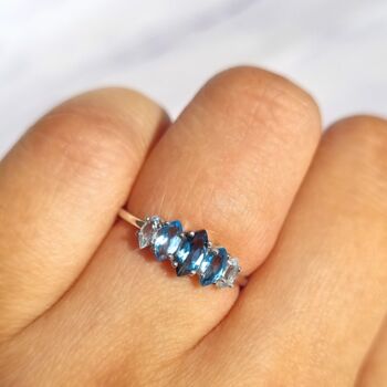 Ombre Blue Topaz Ring In Silver And Gold Vermeil, 3 of 11