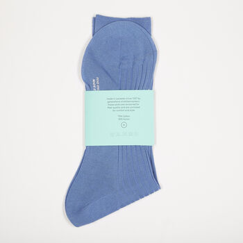 Mens Denim Blue Luxury Ribbed Dress Socks, 6 of 6