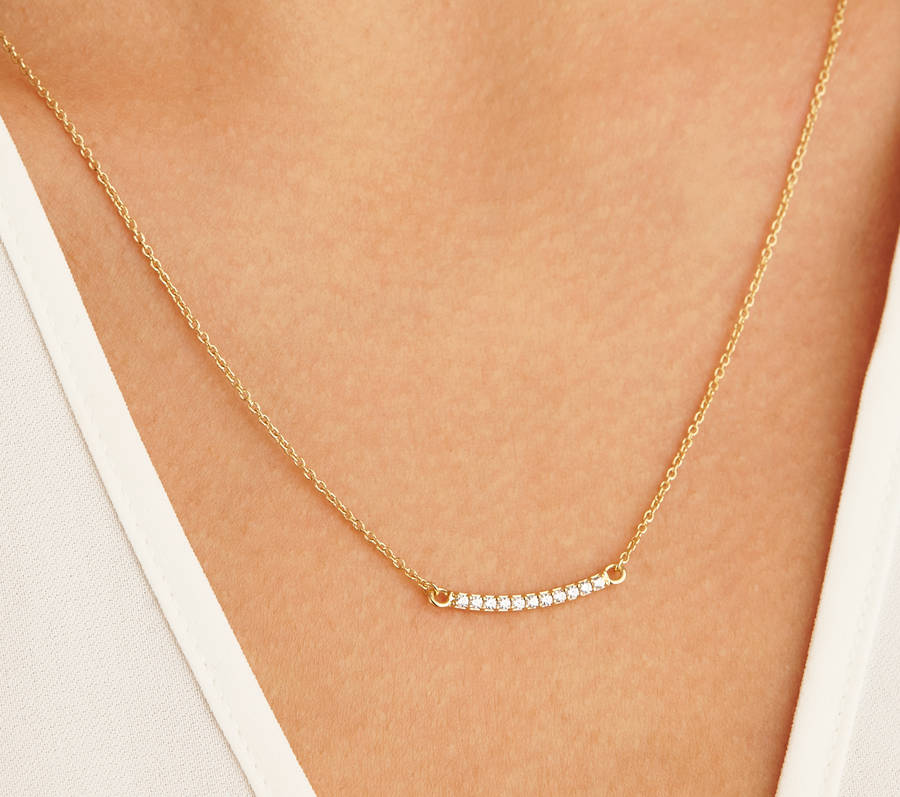 silver or gold diamond style bar pendant necklace by lily & roo