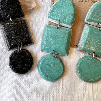 Fair Trade Eco Recycled Paper Chunky Dangle Earrings, 10 of 12