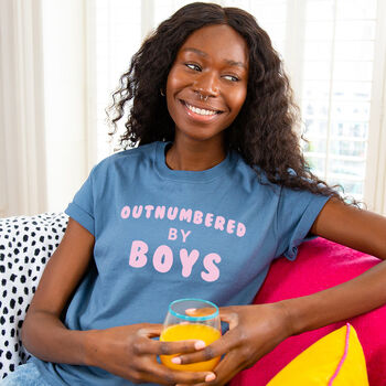 'Outnumbered By Boys' Womens Mum Tshirt Top, 2 of 12