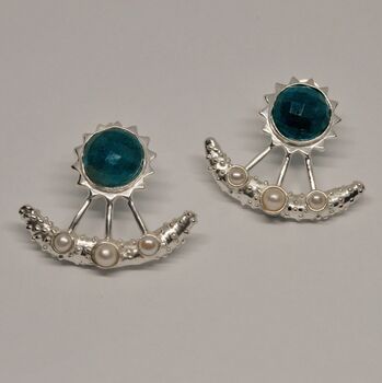 Blue Apatite, Pearl Silver Earrings, 5 of 12
