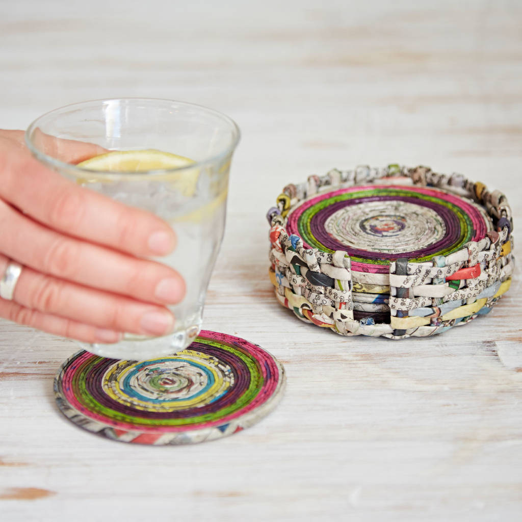Recycled Newspaper Set Of Six Coasters By Paper High