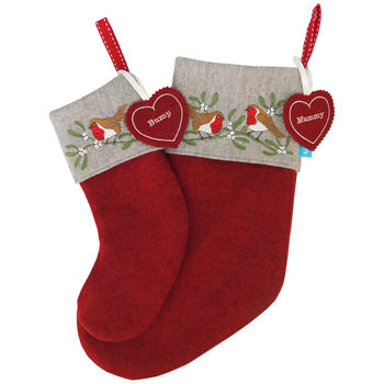 Embroidered Robin And Mistletoe Christmas Stocking, 2 of 5