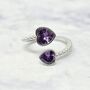 Double Heart Amethyst February Birthstone Silver Ring, thumbnail 1 of 4